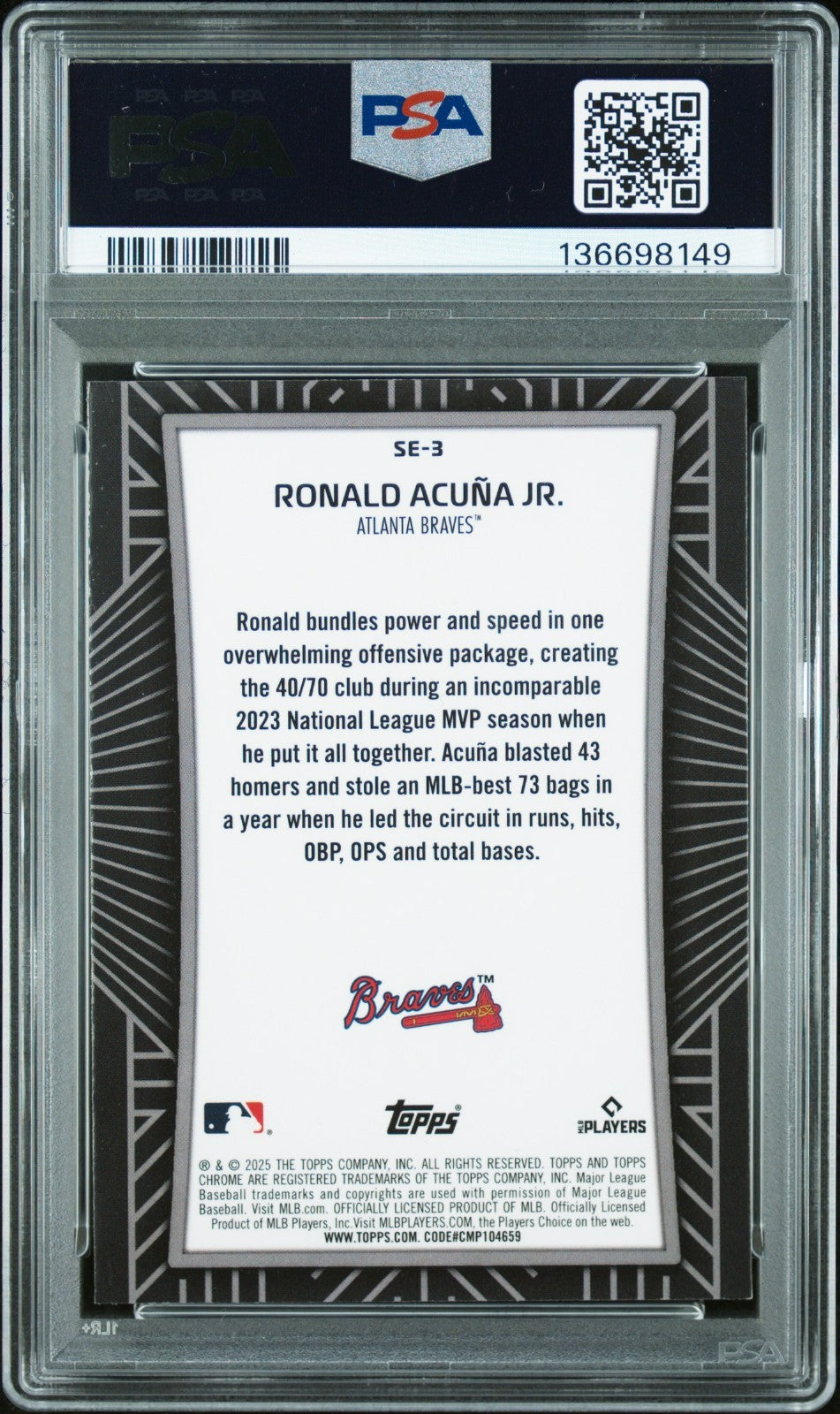 2025 Topps Chrome - Shadow Etch Ronald Acuña Jr. #SE-3 PSA 10 LOW POP!