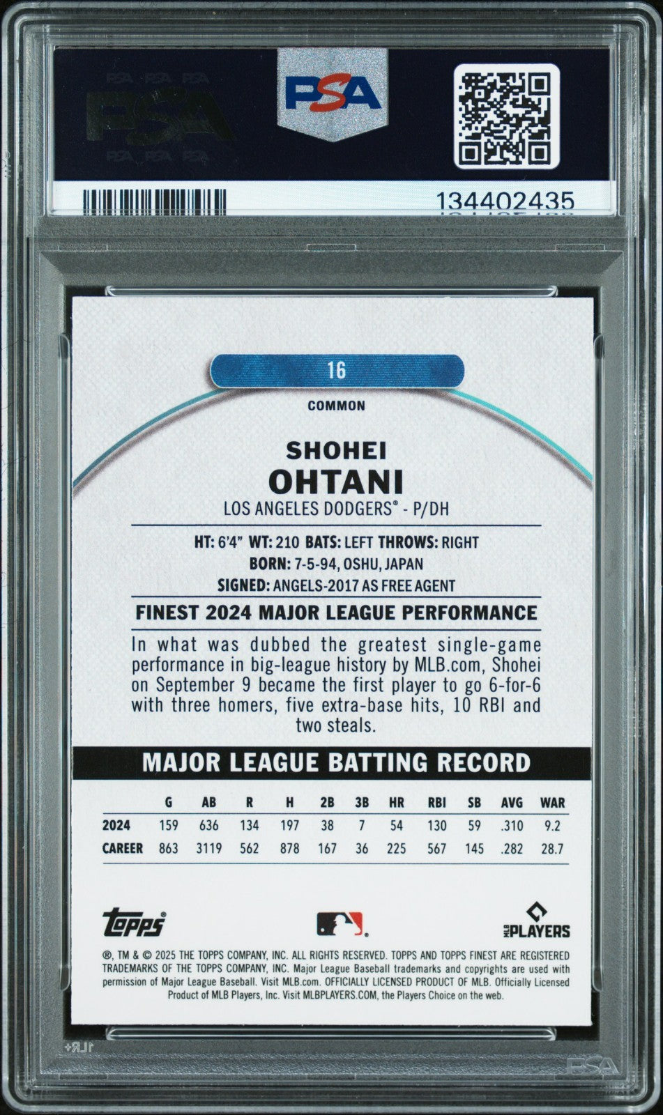 2025 Topps Finest - Shohei Ohtani #16 Purple Refractor /250 PSA 10 POP 10!