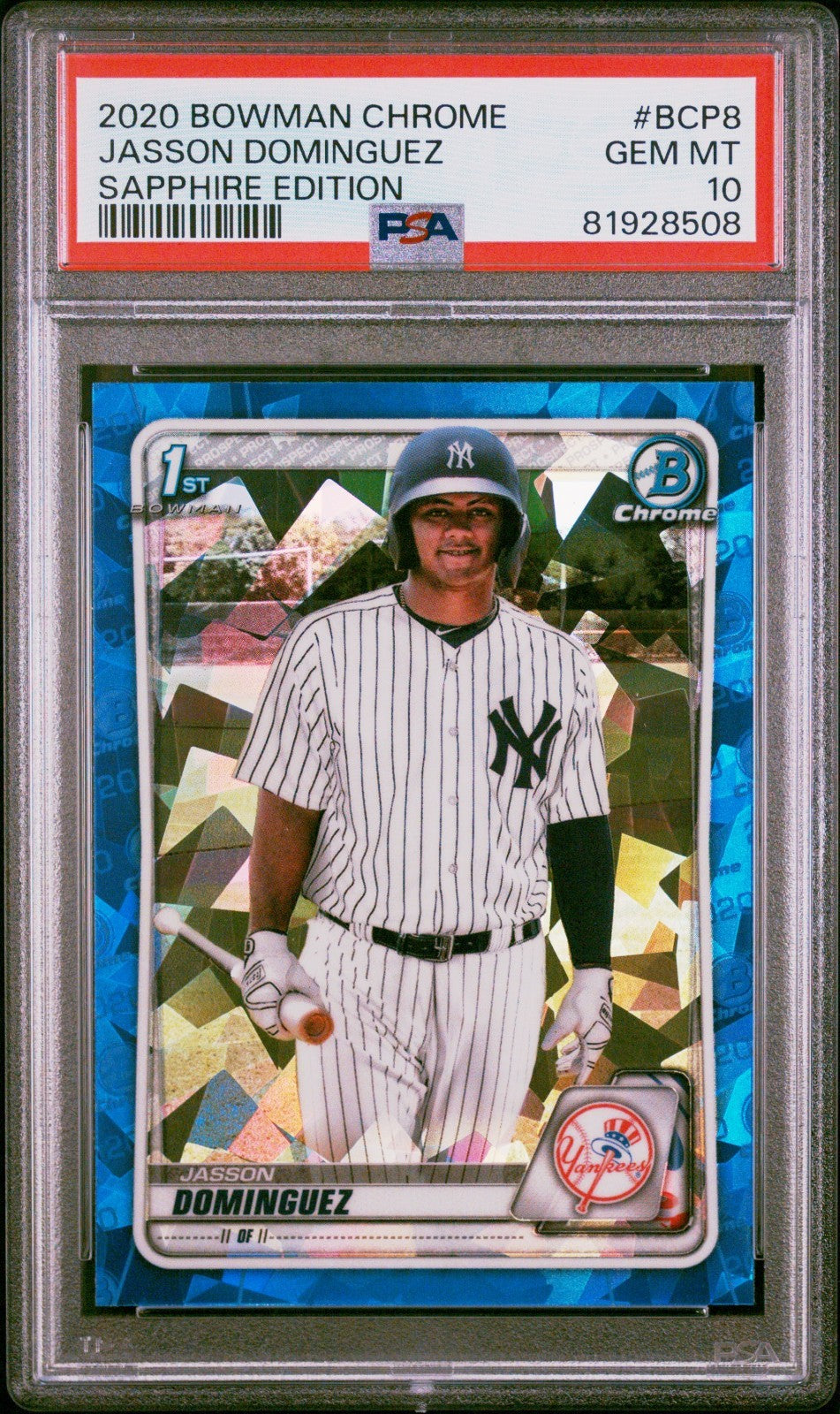 2020 Bowman Chrome Jasson Dominguez Sapphire Edition PSA 10 #BCP8 Yankees 1st