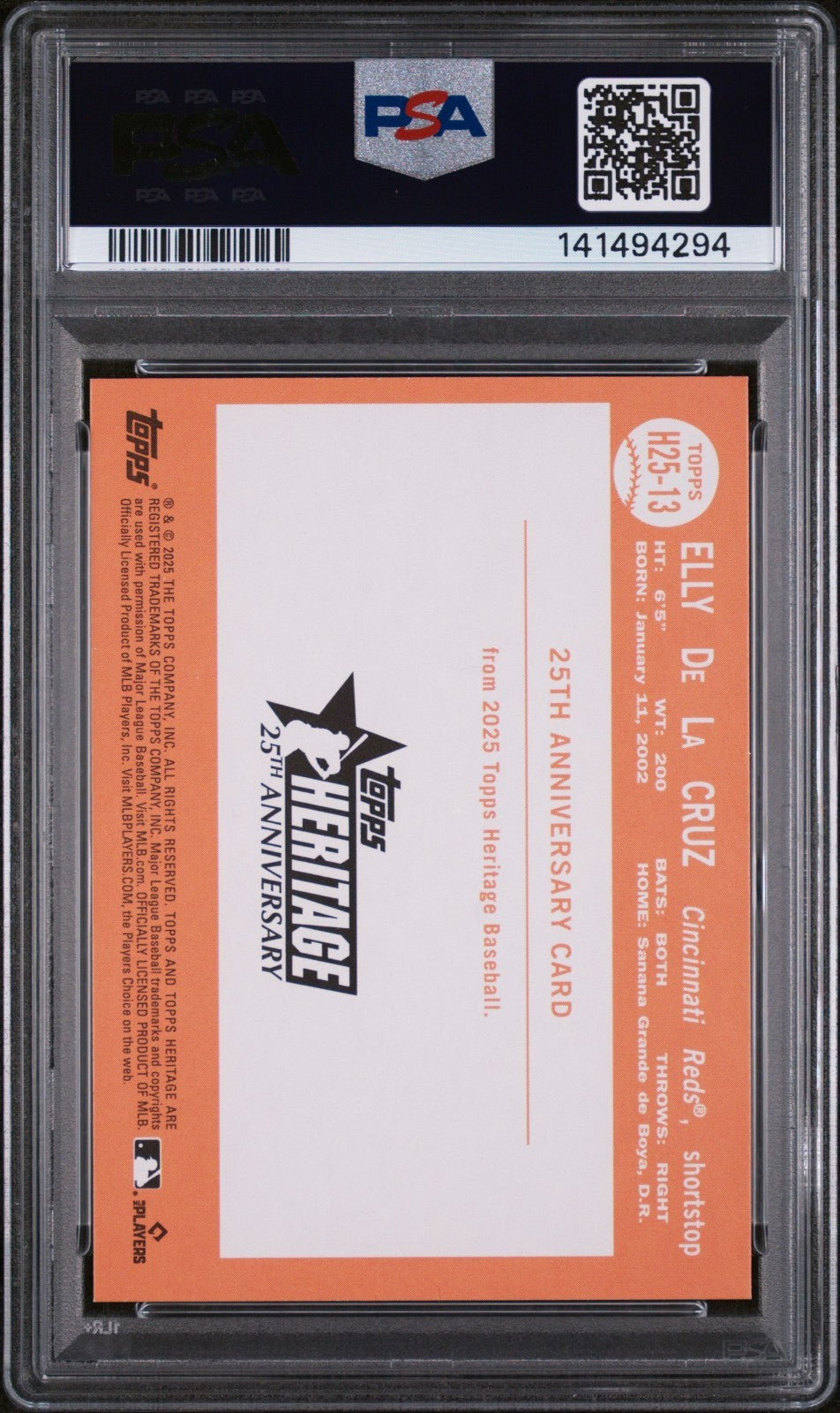2025 Topps Heritage - Heritage 25th Ann Elly De La Cruz #H25-13 PSA 10 Pop 2!