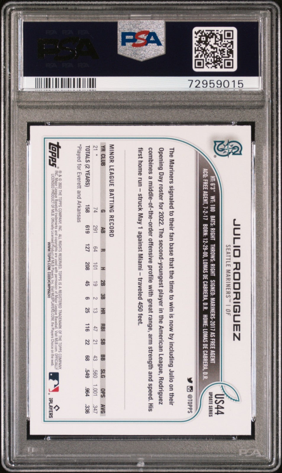 2022 Topps Update Series - Julio Rodriguez #US44 RC PSA 10