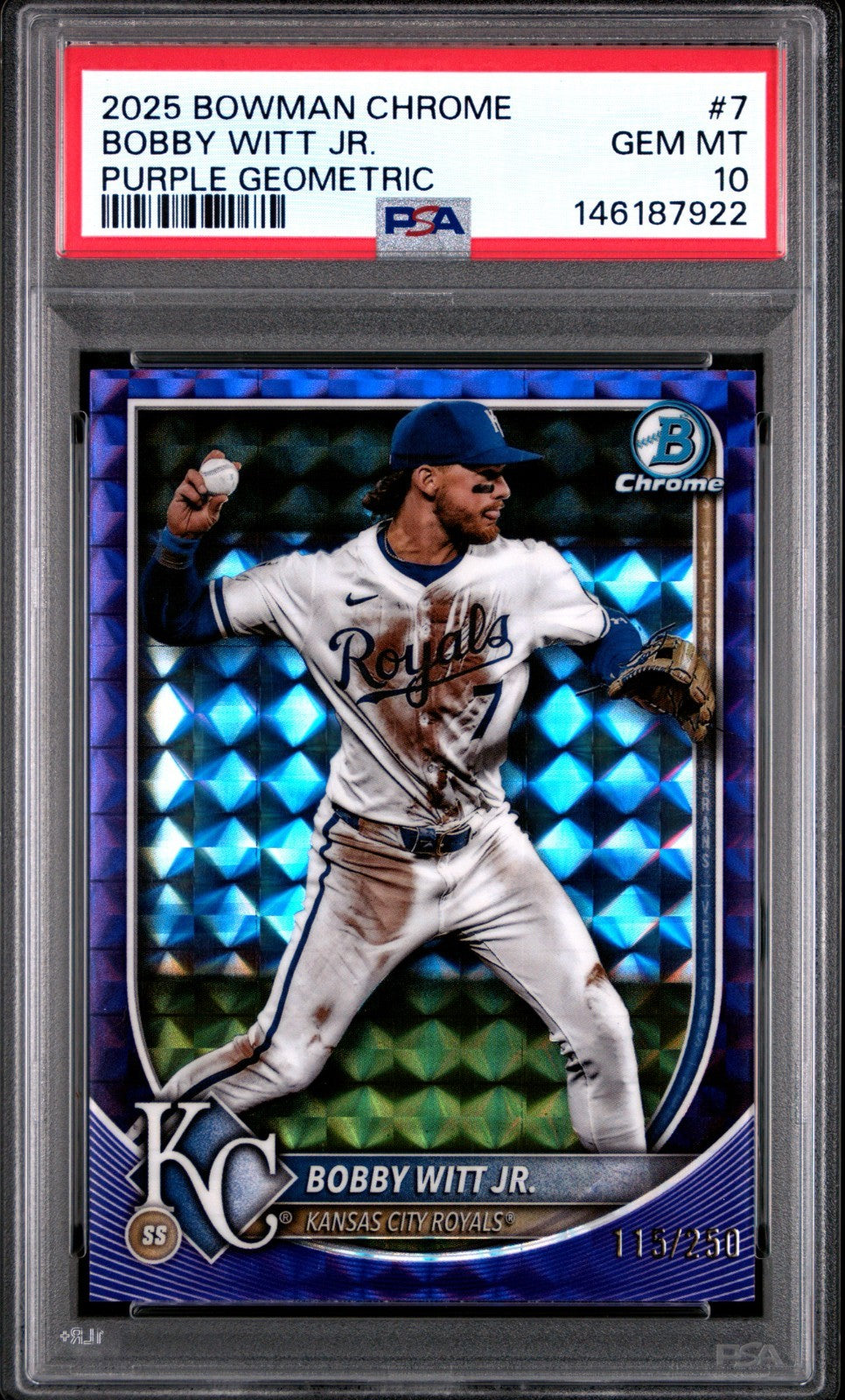 2025 Bowman Chrome - Bobby Witt Jr. #7 Purple Geometric PSA 10 /250 POP 4!