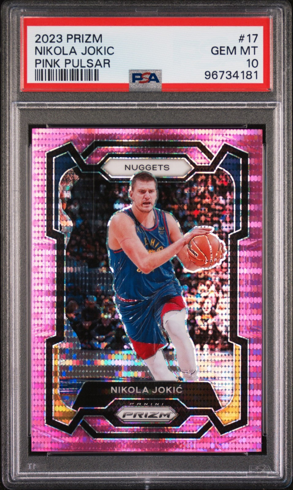 2023-24 Panini Prizm - Nikola Jokić #17 Pink Pulsar Prizm /42 PSA 10 POP 2!