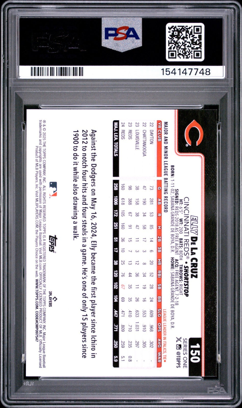 2025 Topps Series 1 - Future Stars Elly De La Cruz #150 PSA 10