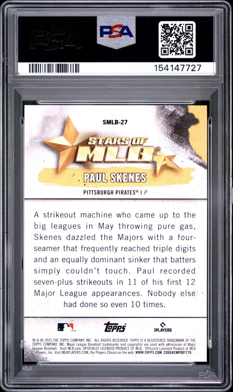 2025 Topps Series 1 - Stars of Mlb Paul Skenes #SMLB-27 PSA 10