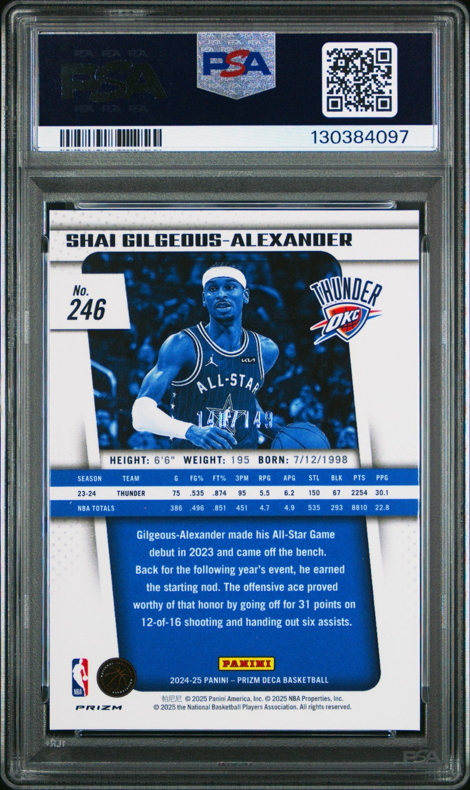 2024 Blue Panini Prizm Deca - All-Star Shai Gilgeous-Alexander #246 /149 PSA 10