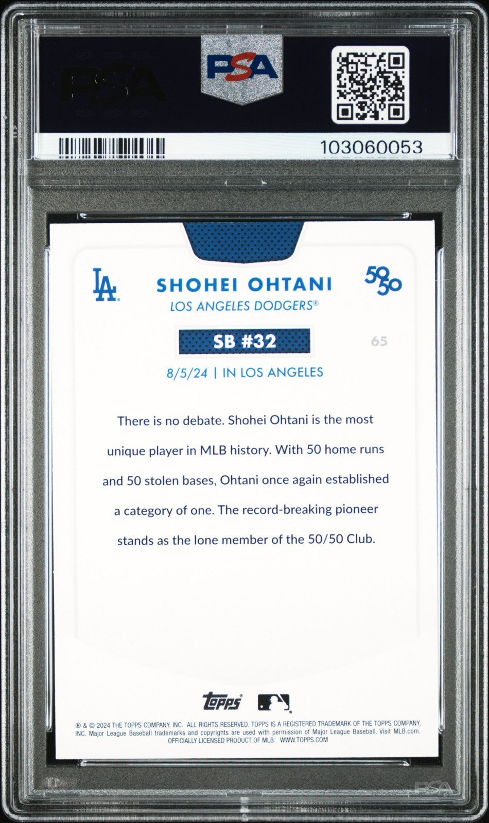 2024 Topps 50/50: Shohei Ohtani - Shohei Ohtani #65 PSA 10