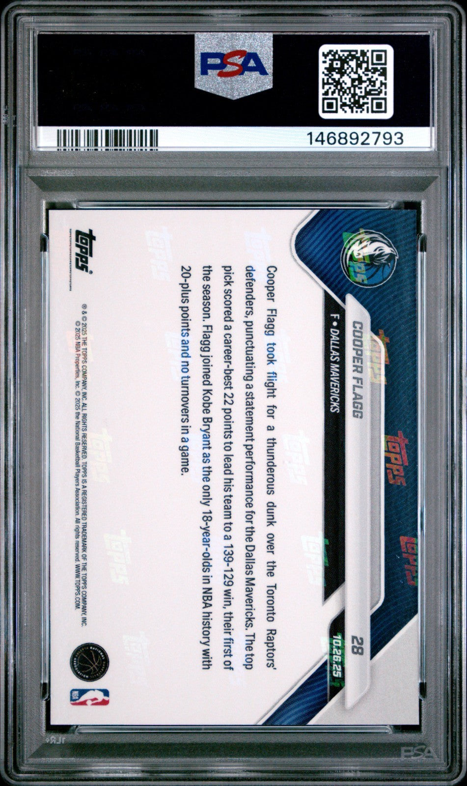 2025 Topps Now Cooper Flagg #28 Poster Slam PSA 10!