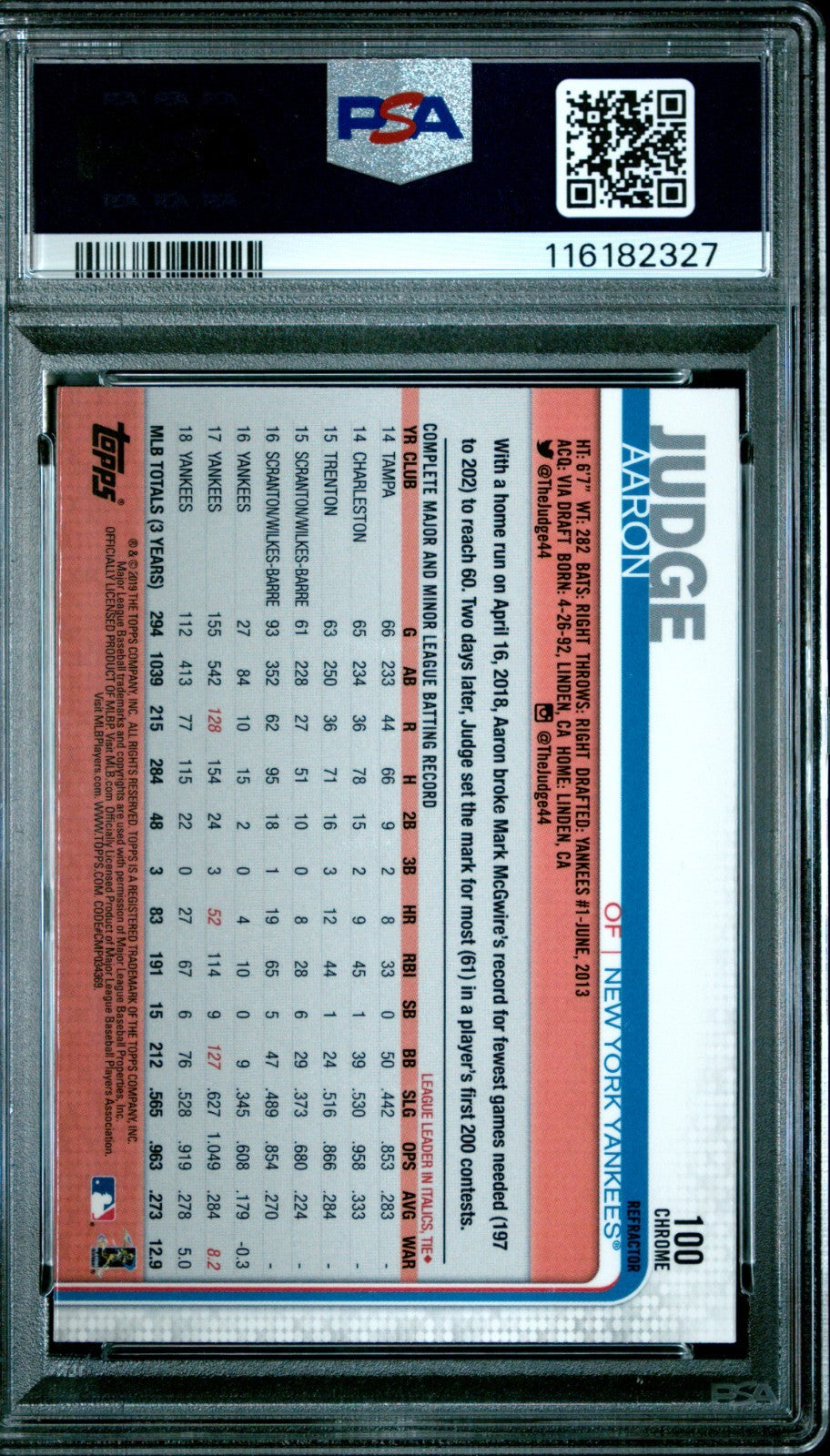 2019 Topps Chrome - Aaron Judge #100 X-Fractor PSA 10