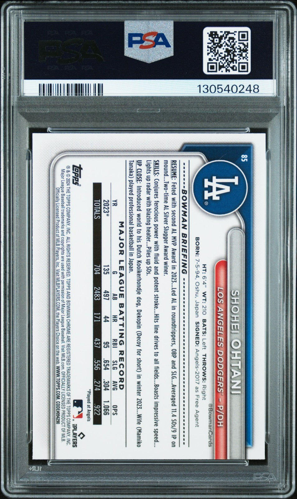 2024 Bowman Chrome Mojo Mega #85 Shohei Ohtani Psa 10