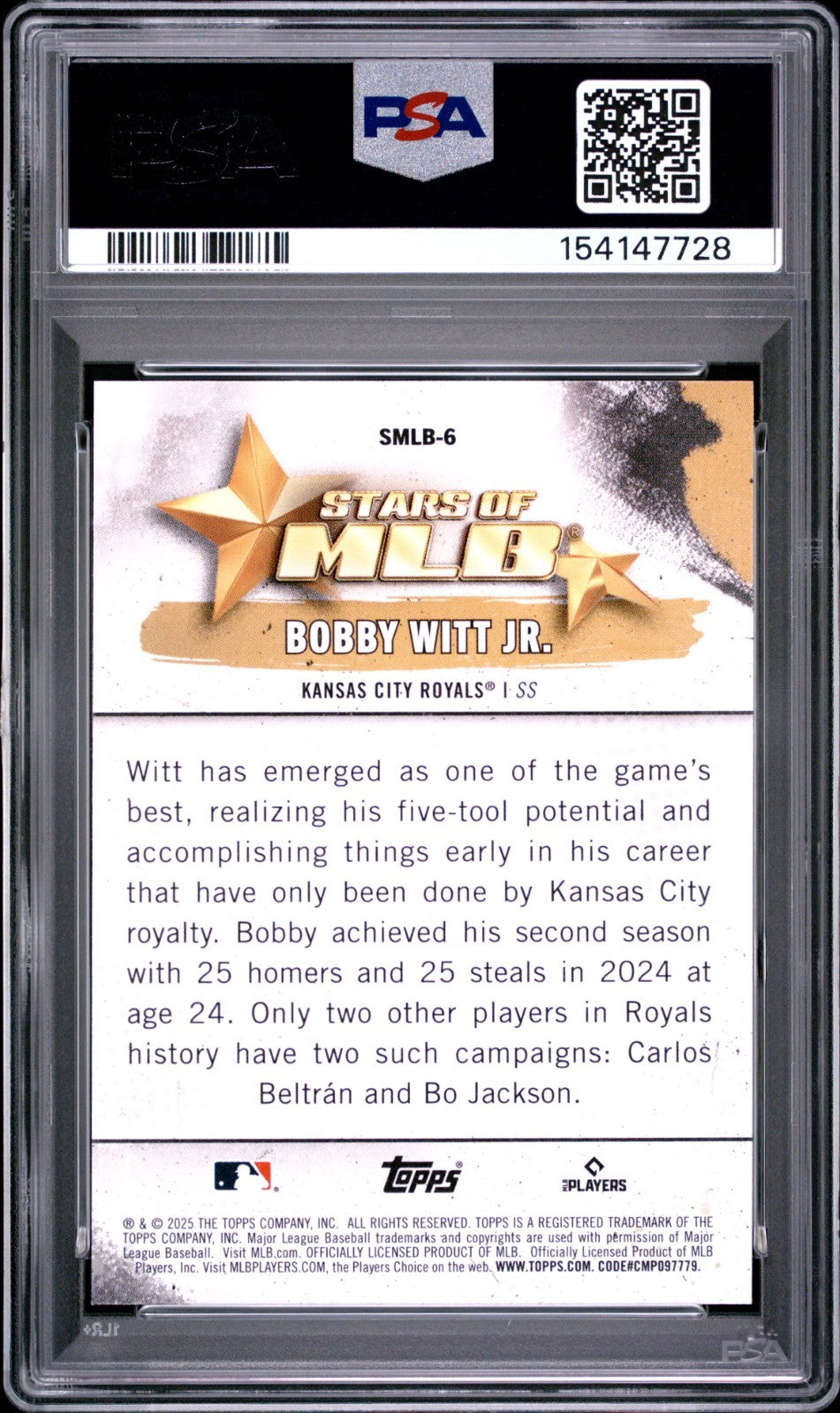 2025 Topps Series 1 - Stars of Mlb Bobby Witt Jr. #SMLB-6 PSA 10