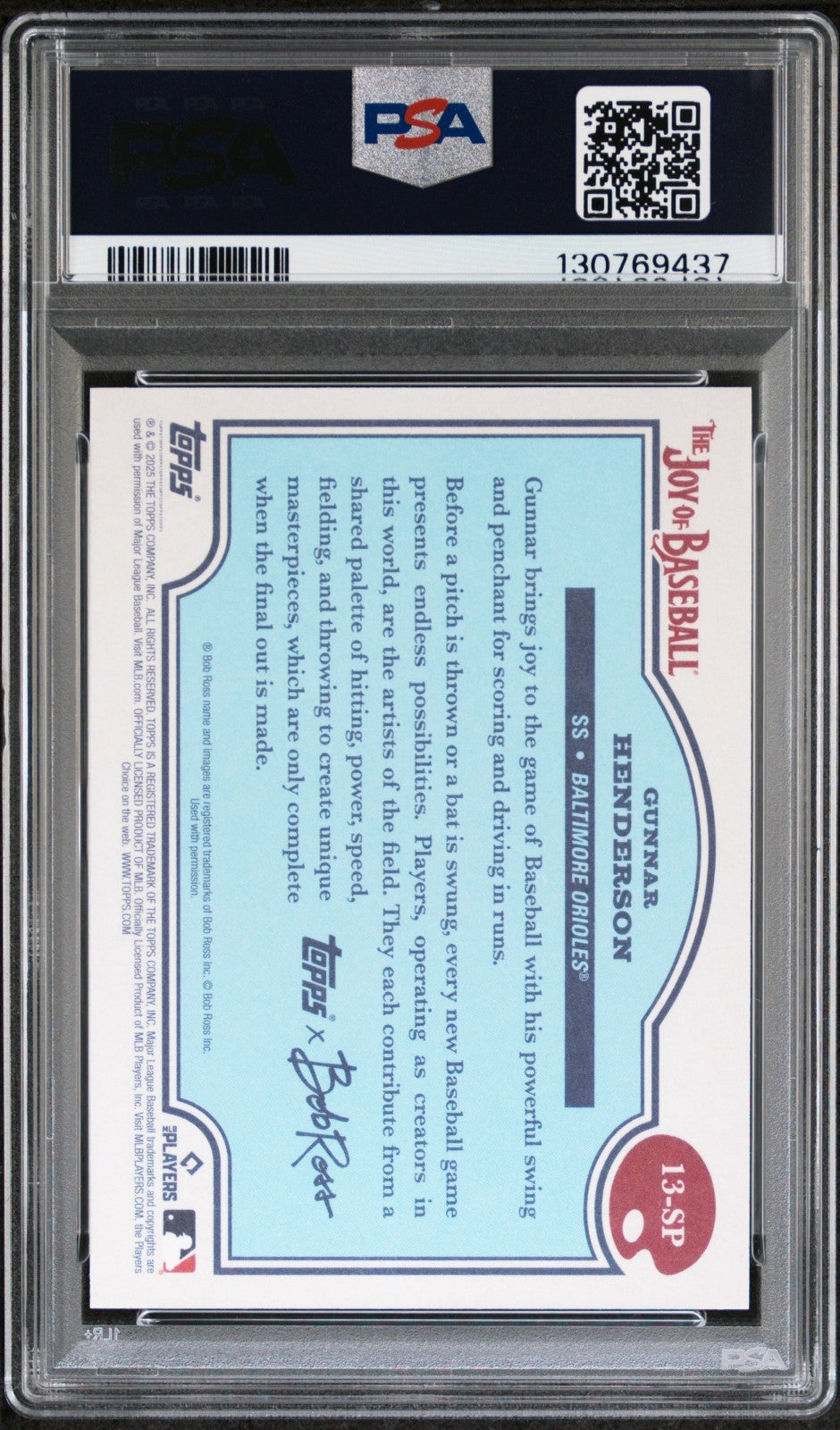 2025 Topps X Bob Ross the Joy of Baseball - Gunnar Henderson #13-SP PSA 10 POP 8