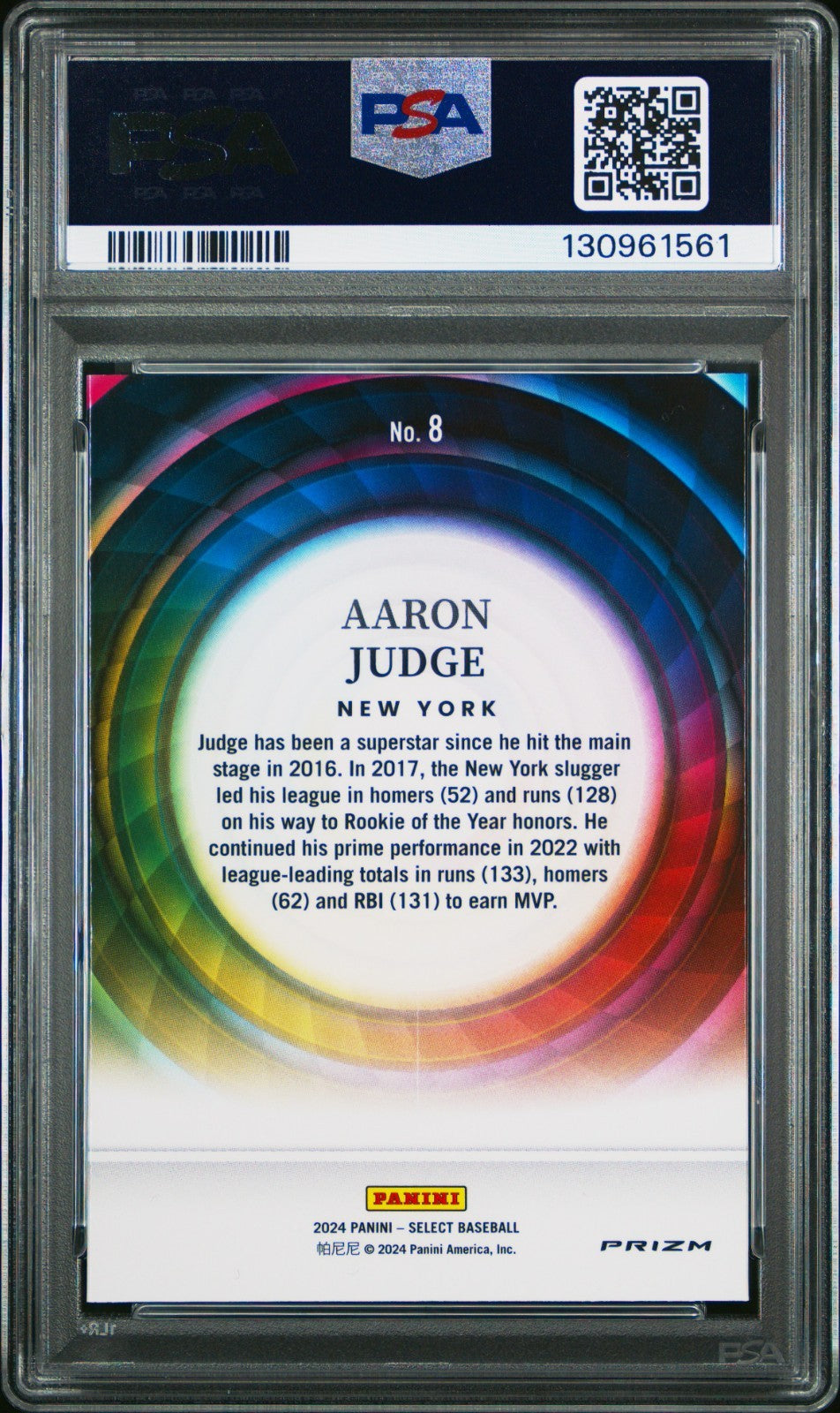 2024 Panini Select - Color Wheel Aaron Judge #8 PSA 10 LOW POP