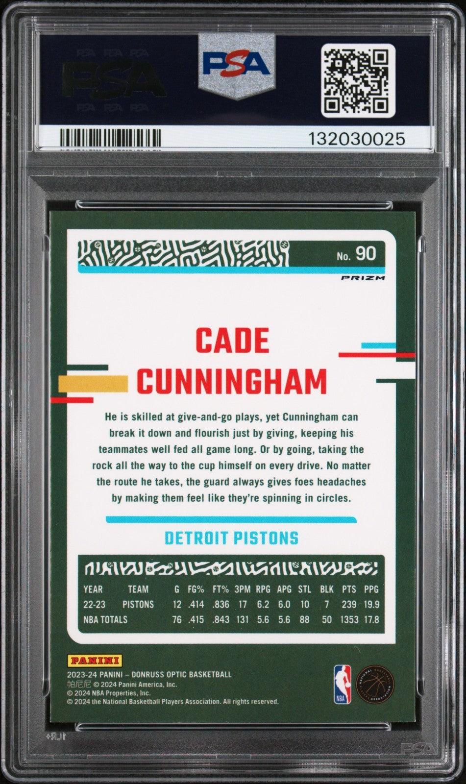 2023-24 Donruss Optic - Cade Cunningham #90 Pink Hyper Prizm PSA 10 POP 1!