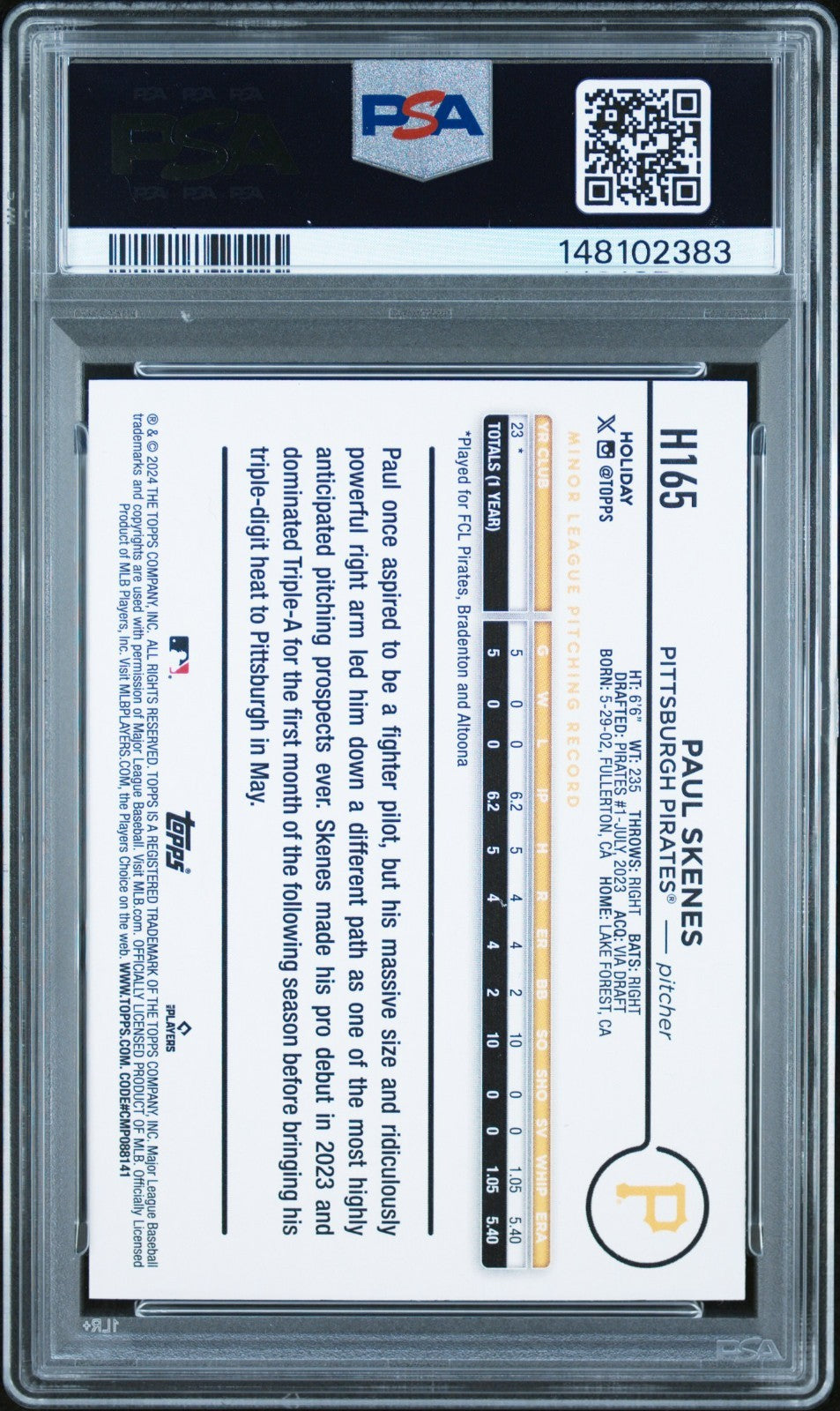 2024 Topps Holiday - Paul Skenes #H165 (RC) PSA 9