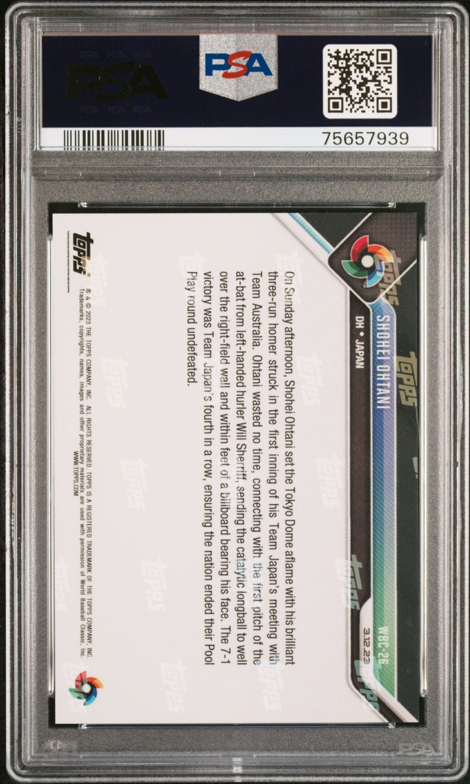 2023 Topps Now World Baseball Classic Shohei Ohtani #WBC26 PSA 10