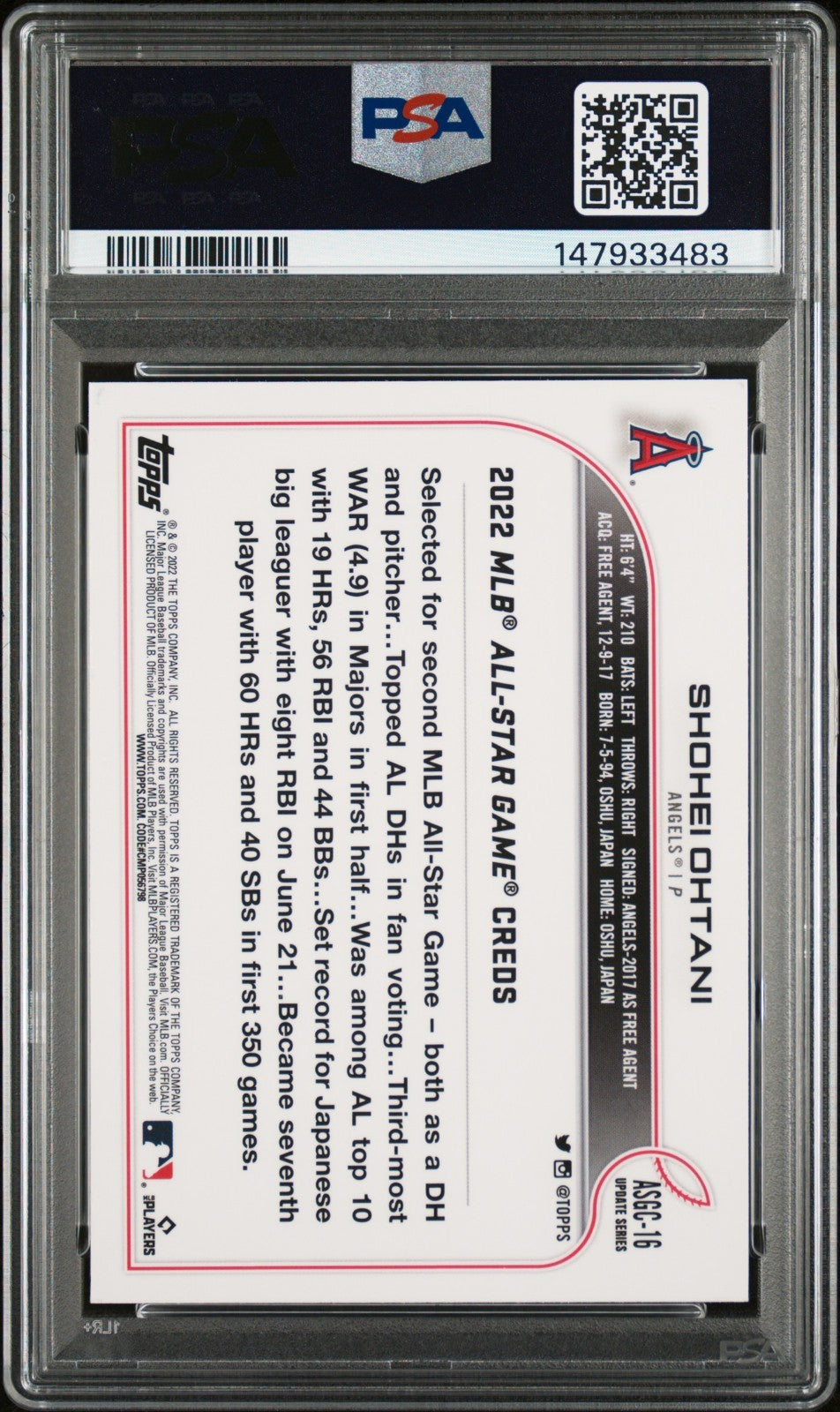 2022 Topps Chrome All-Star Game Shohei Ohtani #ASGC-16 PSA 9