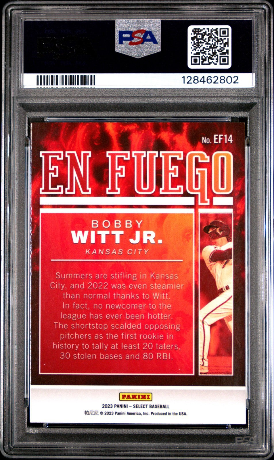 2023 Panini Select - En Fuego Bobby Witt Jr. #EF14 PSA 10 LOW POP!