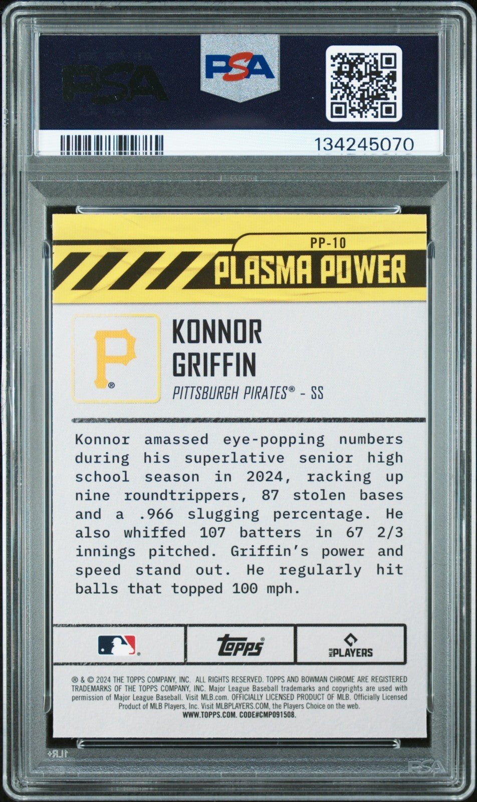 2024 Bowman Draft - Plasma Power Konnor Griffin #PP-10 PSA 10
