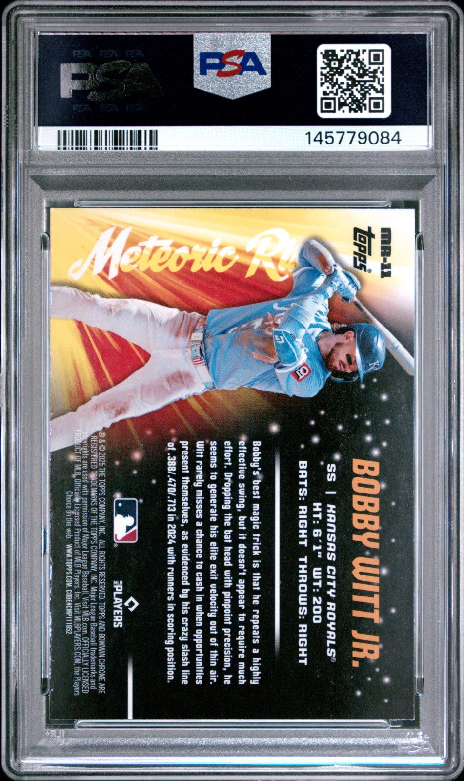 2025 Bowman Chrome Mega Box Meteoric Rise Bobby Witt Jr #11 PSA 10 POP 10!