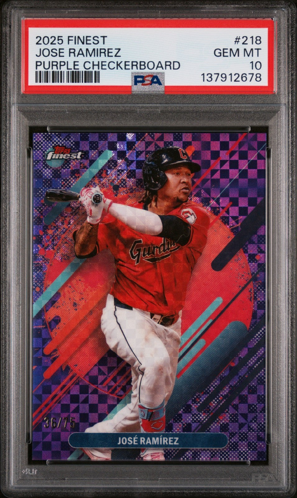 2025 Topps Finest - Rare Jose Ramirez #218 Purple Checkerboard PSA 10 /75 POP 1!