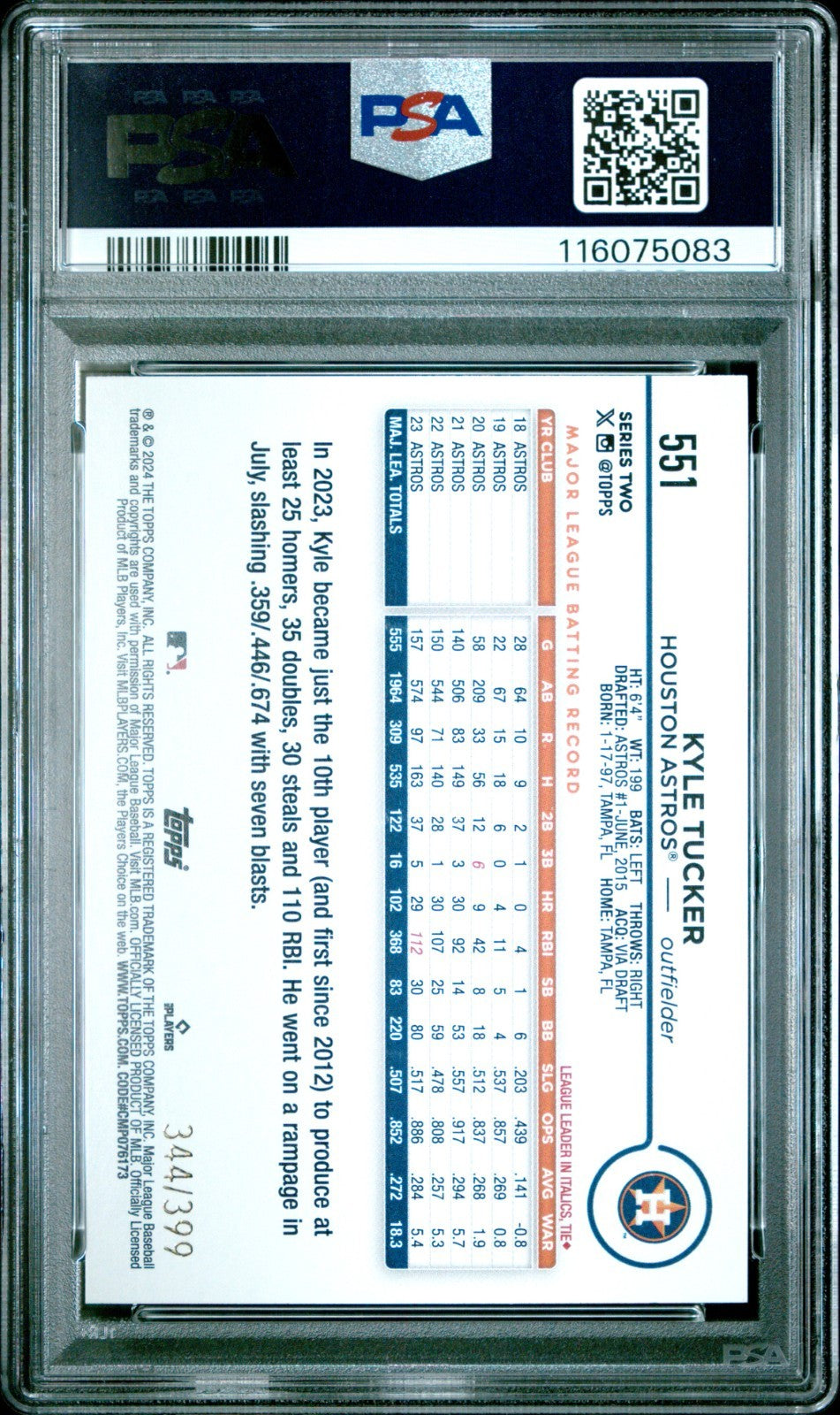 2024 Topps Series 2 - Kyle Tucker #551 Aqua Foil /399 PSA 10