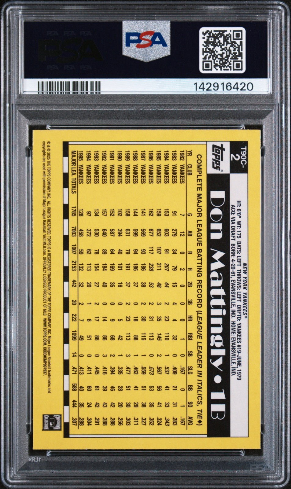 2025 Topps Series 1 - 1990 Topps Chrome Silver Pack Don Mattingly #T90C-2 PSA 10