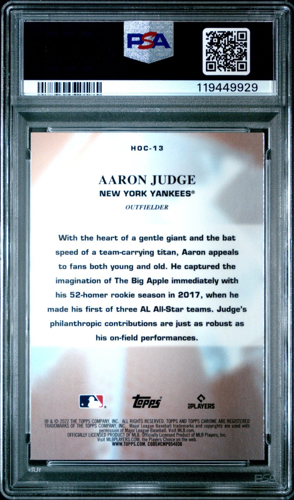 2022 Topps Chrome - Heart of the City Aaron Judge #HOC-13 PSA 10