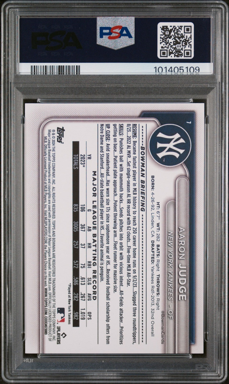 2024 Bowman - Aaron Judge #7 PSA 10