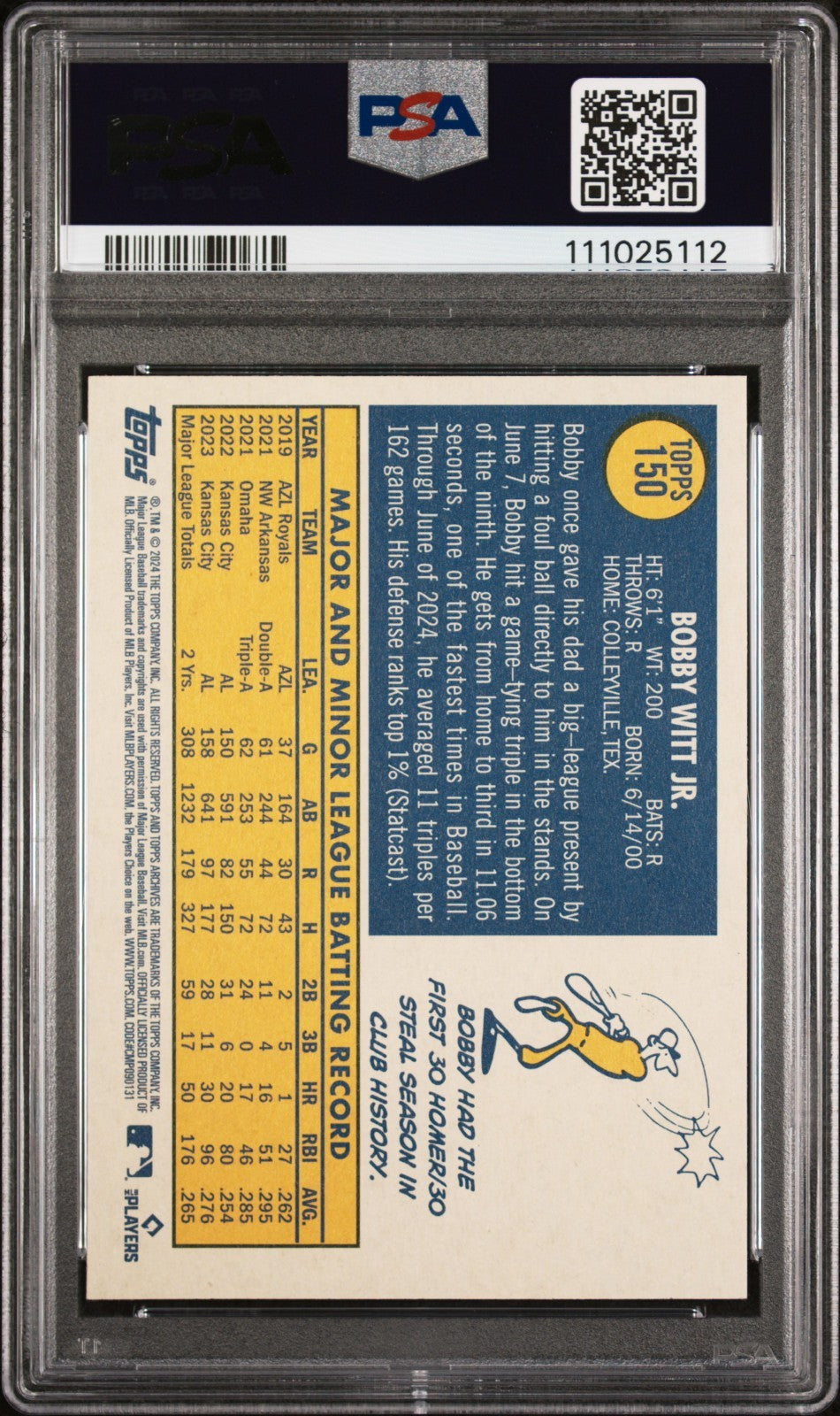 2024 Topps Archives -  Bobby Witt Jr. #150 PSA MINT 10 POP 6!
