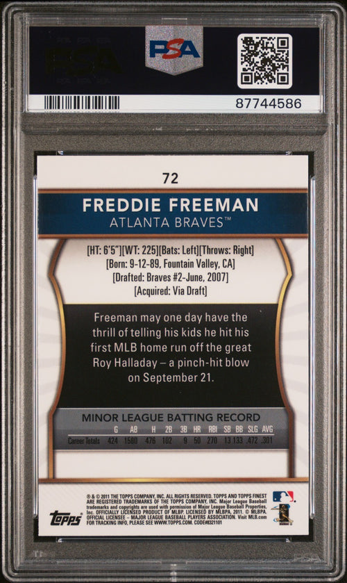 2011 Topps Finest #72 Freddie Freeman Rookie PSA 10 LOW POP!