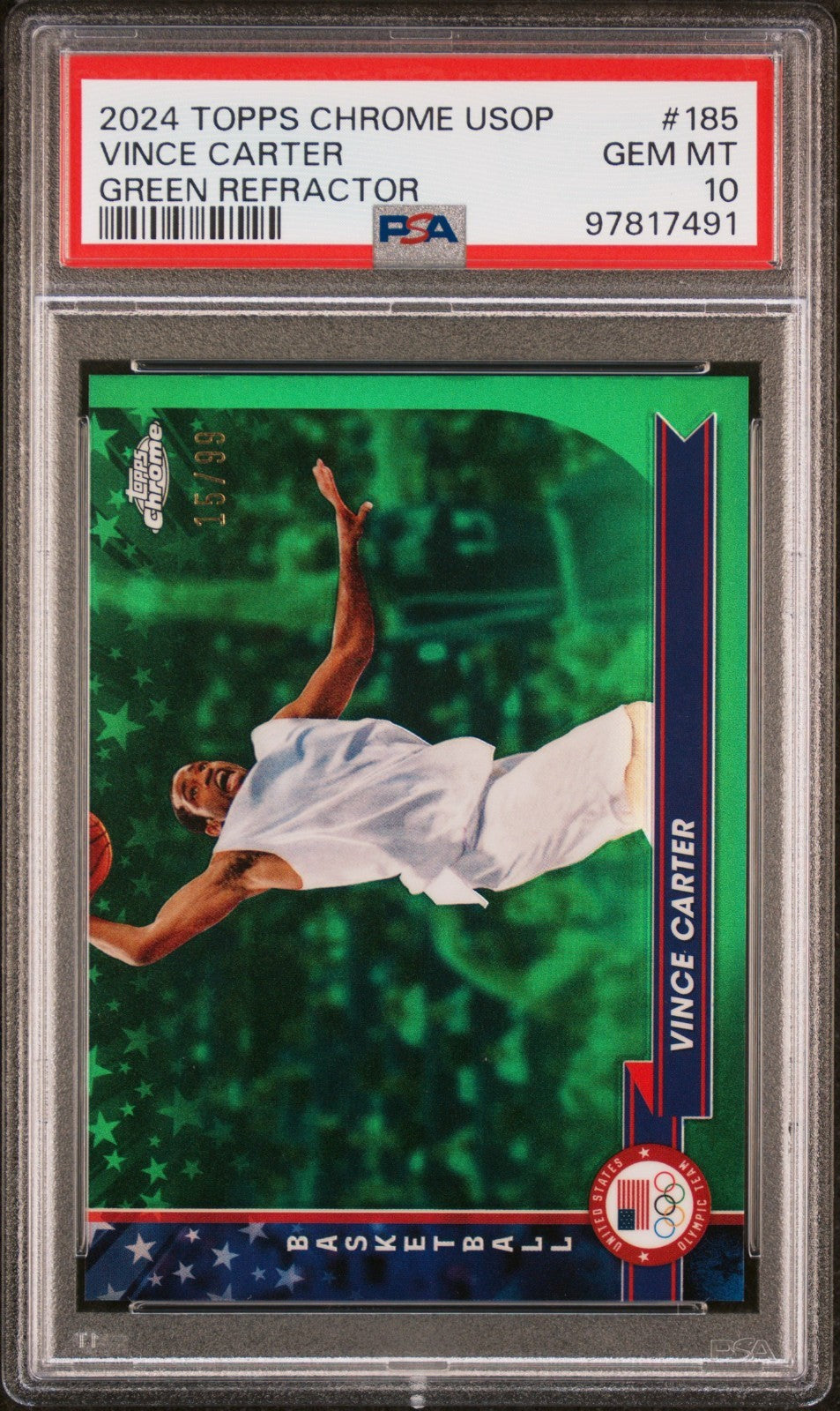 2024 Topps Chrome USOP - Vince Carter Green Refractor #185 PSA 10 POP 1!