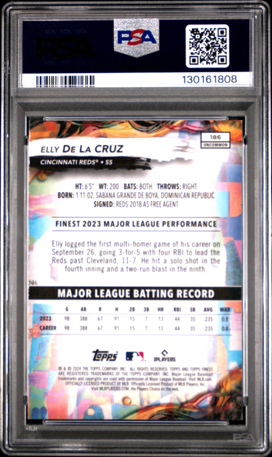 2024 Topps Finest - Uncommon Elly De La Cruz #186 Checkerboard Refractor (RC)