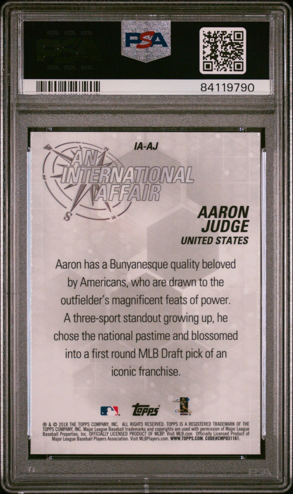 2018 Topps Chrome Update - International Affair Aaron Judge PSA 10