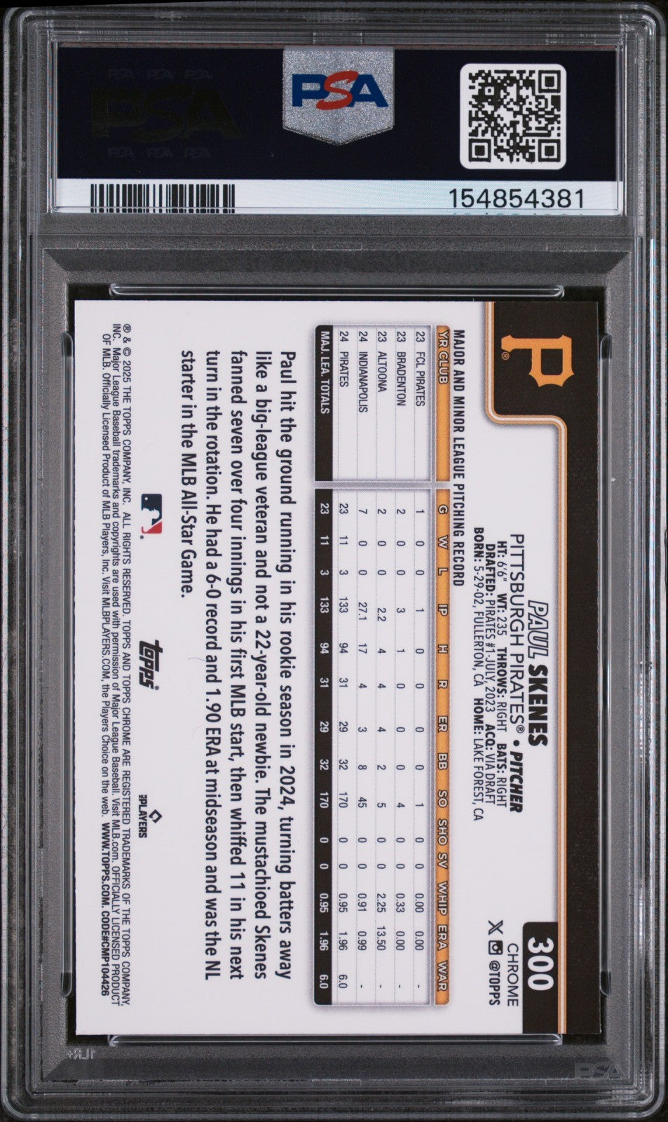 2025 Topps Chrome Logofractor - Paul Skenes #300 PSA 10 POP 6!