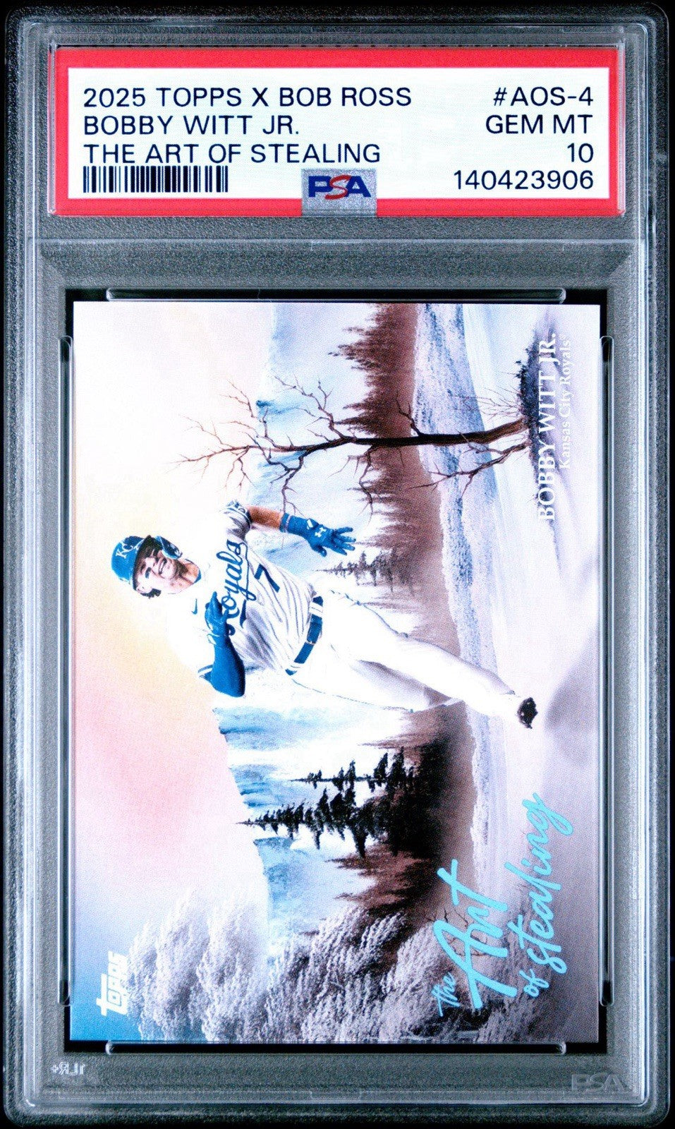 2025 Topps Bob Ross Joy Of Baseball Bobby Witt Jr. Art Of Stealing AOS-4 PSA 10