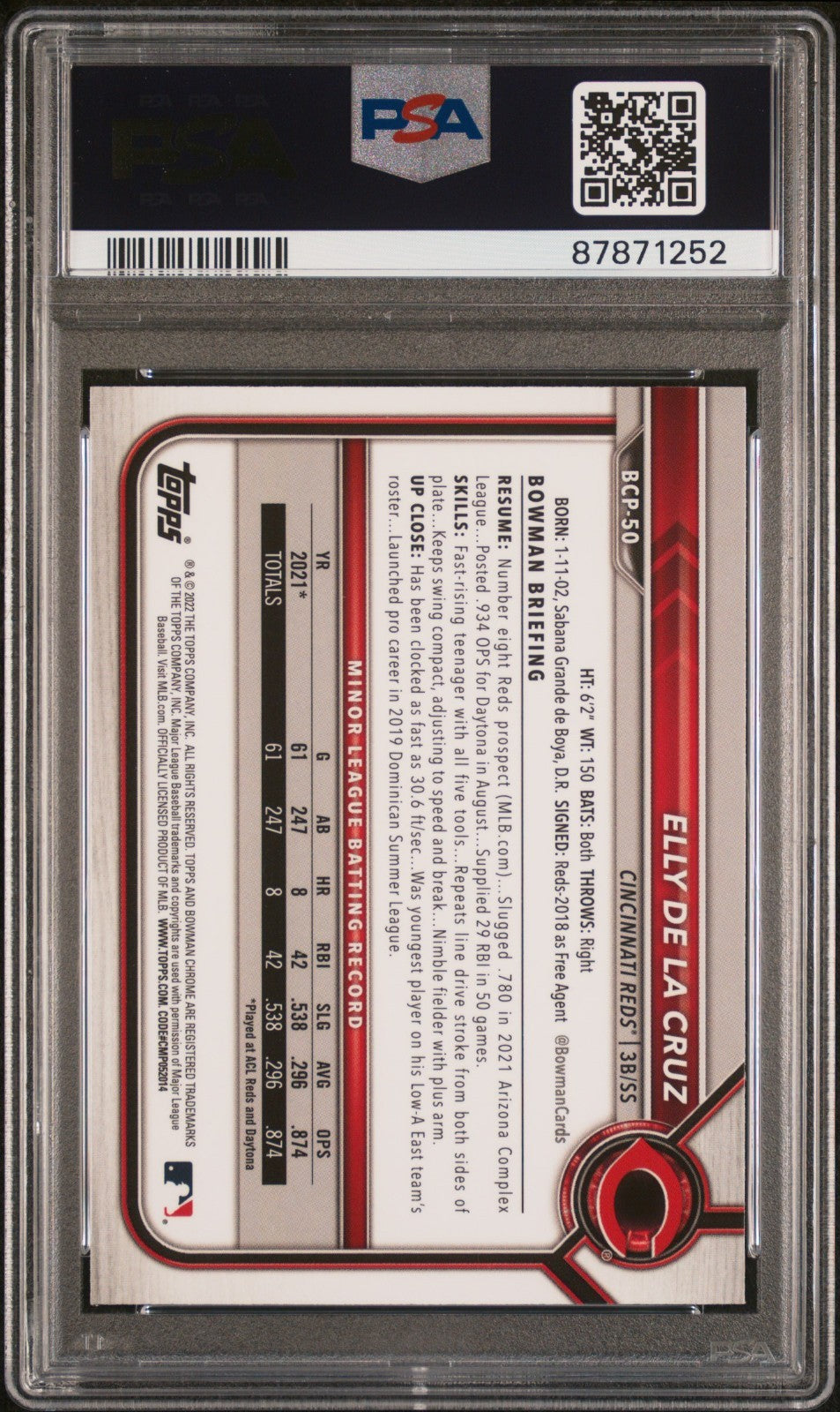2022 Bowman - Mega Box Chrome Elly De La Cruz #50 PSA 10