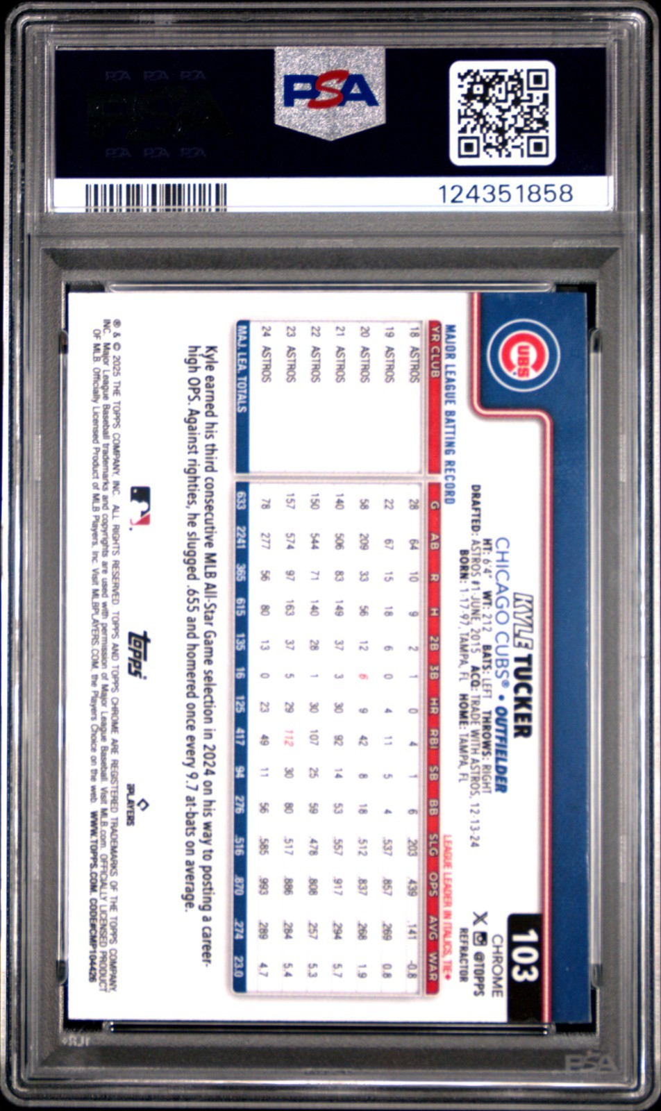 2025 Topps Chrome - Kyle Tucker #103 Refractor PSA 10