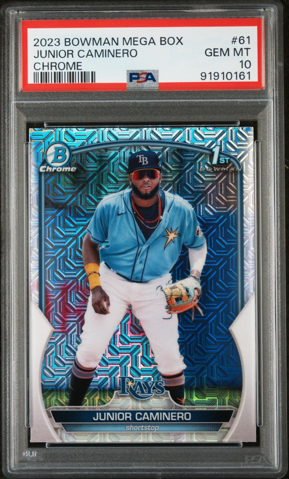 2023 Bowman - Megabox Junior Caminero #BCP-61 Mojo Refractor (RC) PSA 10