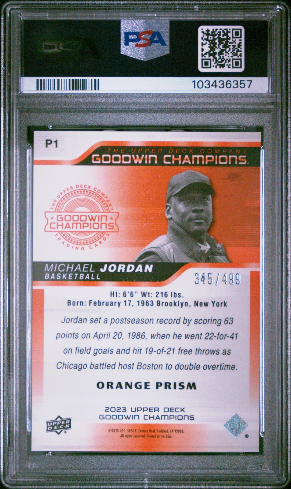 2023 Goodwin Champions - Michael Jordan Platinum Orange Prism /499 POP 10!