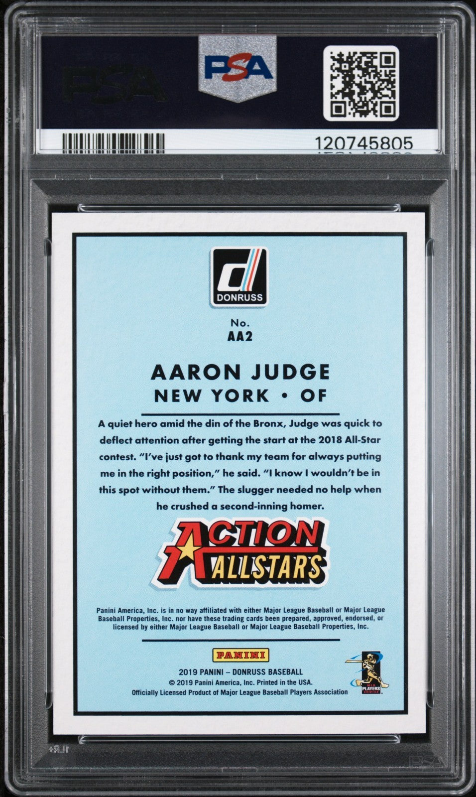 2019 Panini Donruss - Action All-Stars Aaron Judge #AA2 Blue /249 PSA 10 POP 3!
