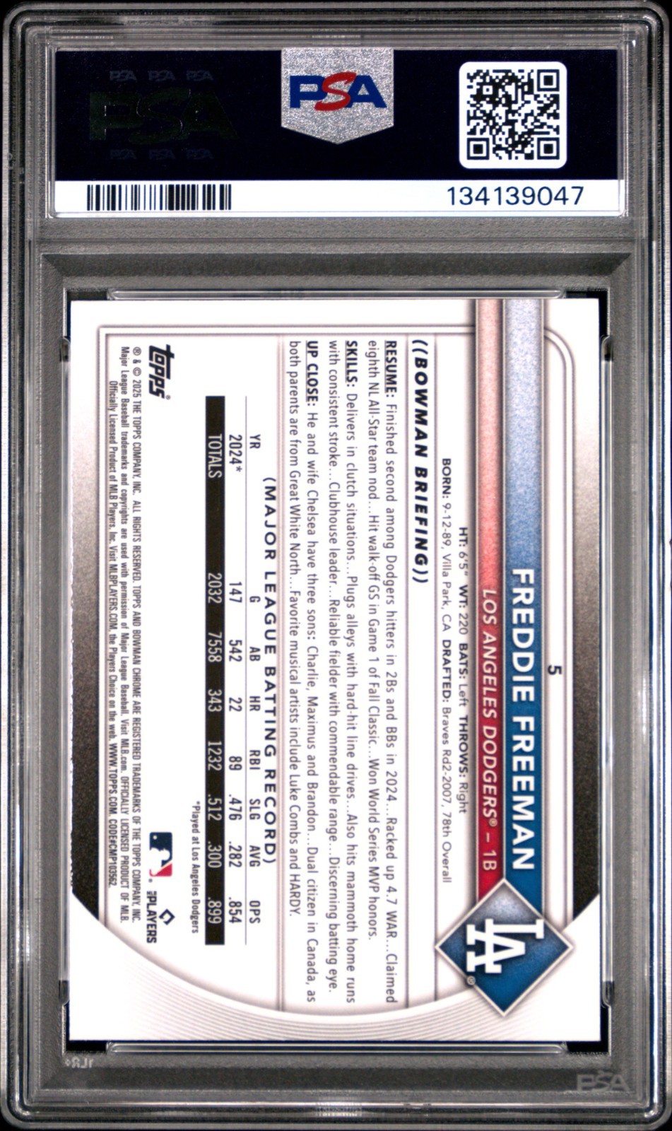 2025 Bowman Mega Box Pink Refractor Freddie Freeman #5 / 199 POP 1! PSA 10
