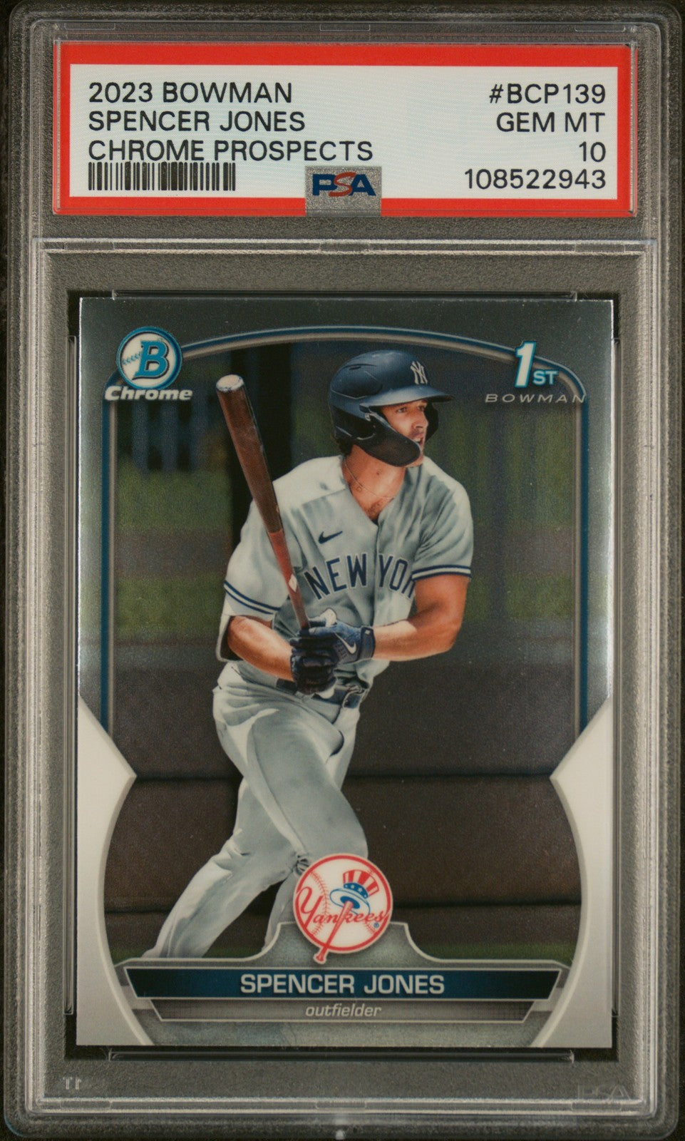 Spencer Jones 2023 Bowman Chrome Prospects 1st #BCP139 Yankees PSA 10