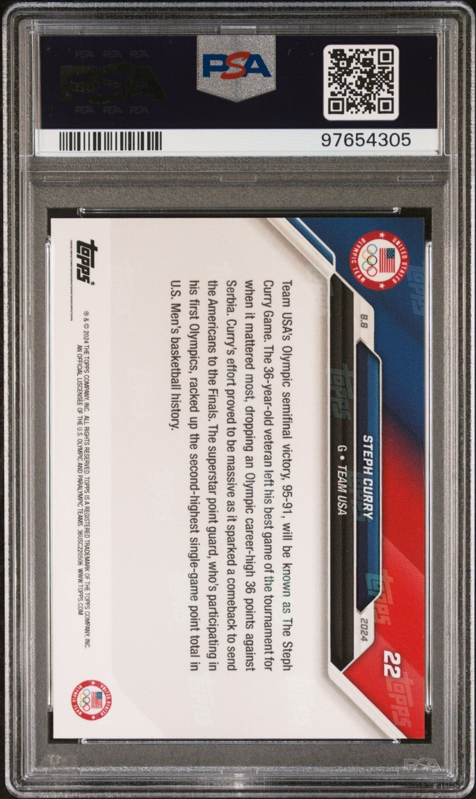 2024 Topps Now Olympic Games Stephen Curry #22 PSA 10!