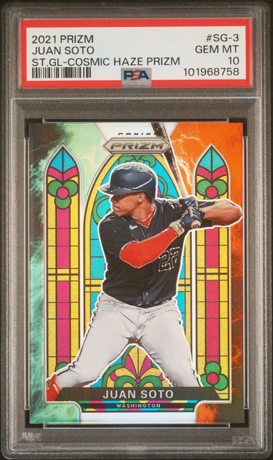 2021 Prizm Stained Glass JUAN SOTO Cosmic Haze Prizm SG-3 PSA10 LOW POP!