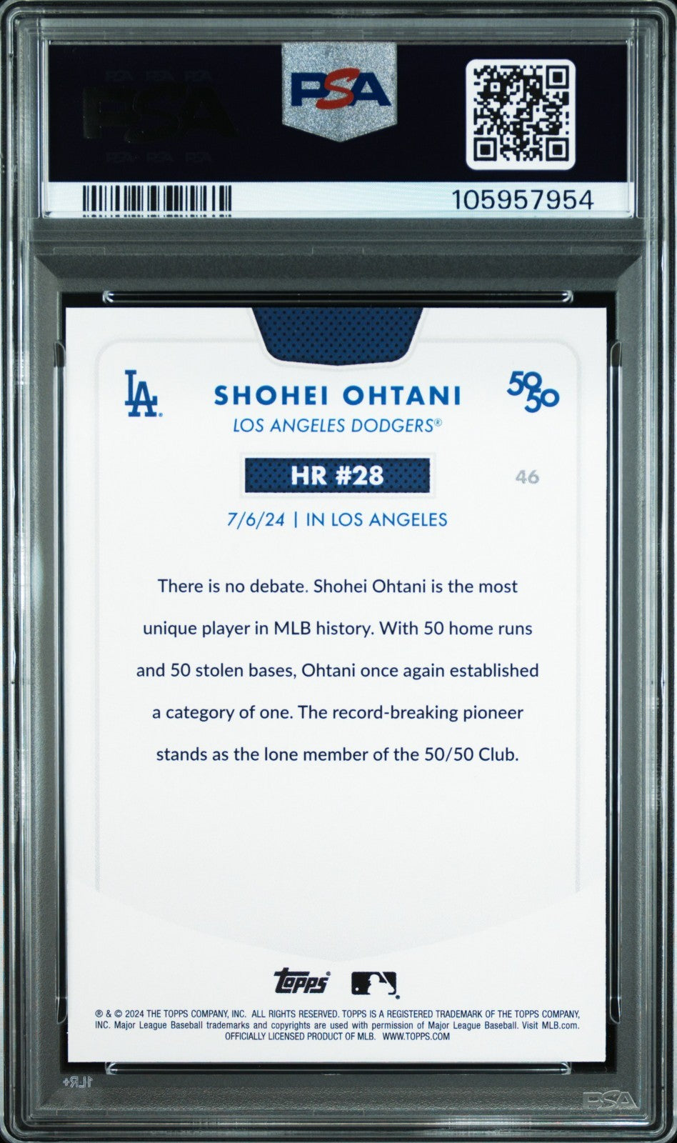 2024 Topps 50/50: Shohei Ohtani - Shohei Ohtani #46 PSA 10