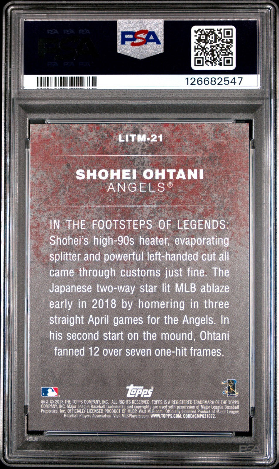 2018 Topps Update | Shohei Ohtani RC Legends in the Making #LITM-21 PSA 10