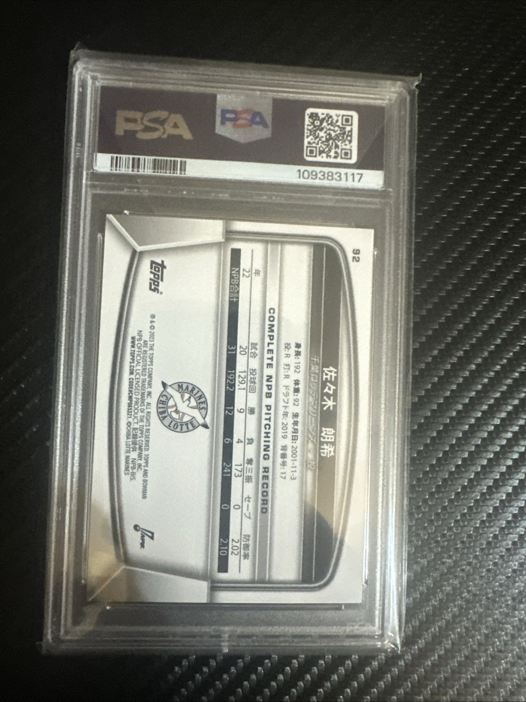 2023 Bowman NPB Nippon Professional Baseball - Roki Sasaki #92 (RC) PSA 10