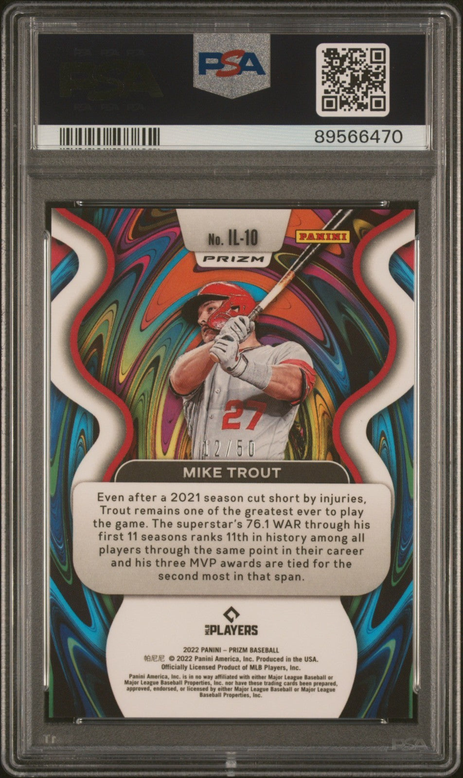 2022 Panini Prizm - Illumination Mike Trout #IL-10 Snake Skin Prizm /50 PSA 10