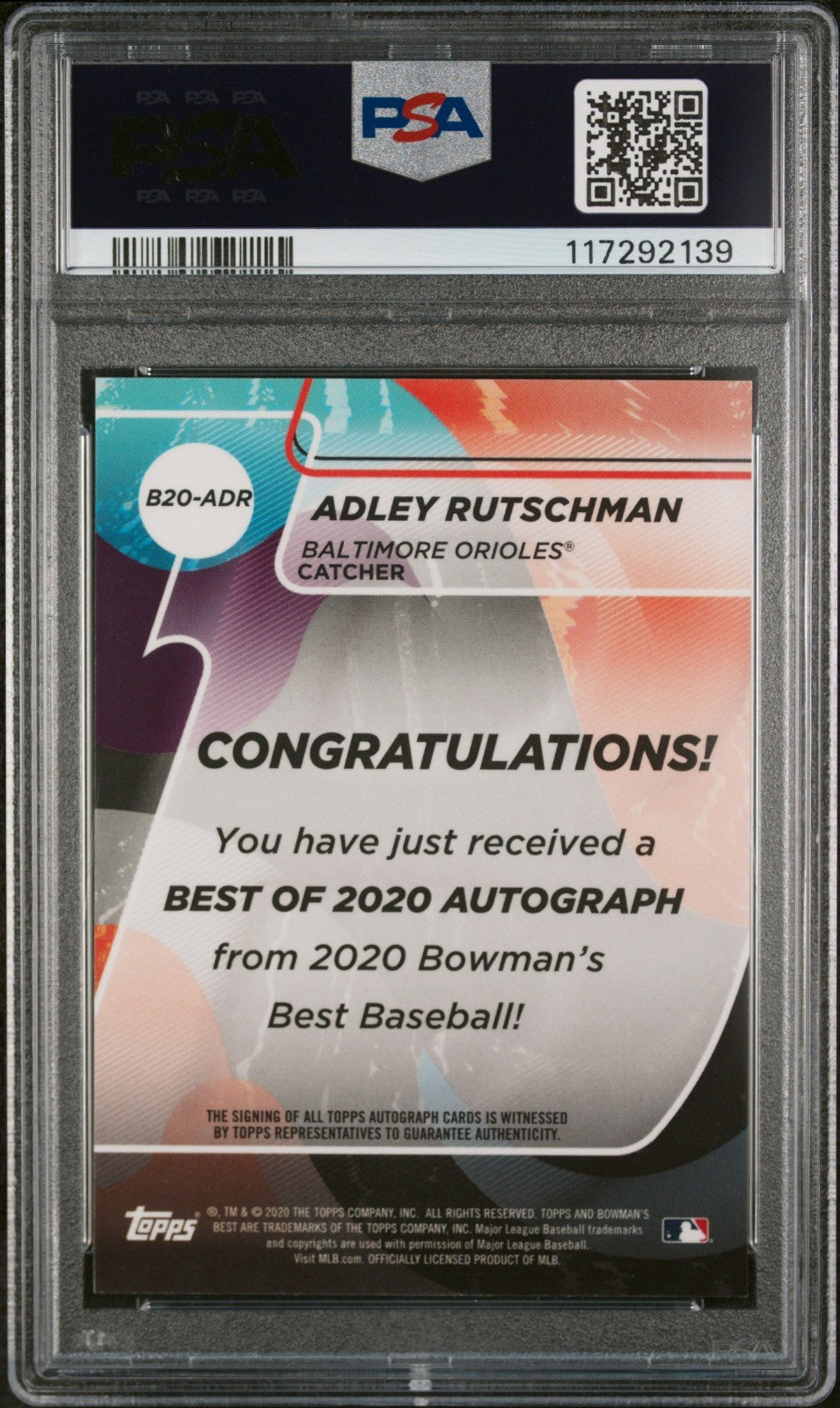 2020 Bowman’s Best Adley Rutschman Best Of 2020 Auto PSA 10